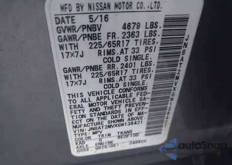 2016 Nissan Rogue S z USA, uszkodzony, nr VIN JN8AT2MVXGW136421